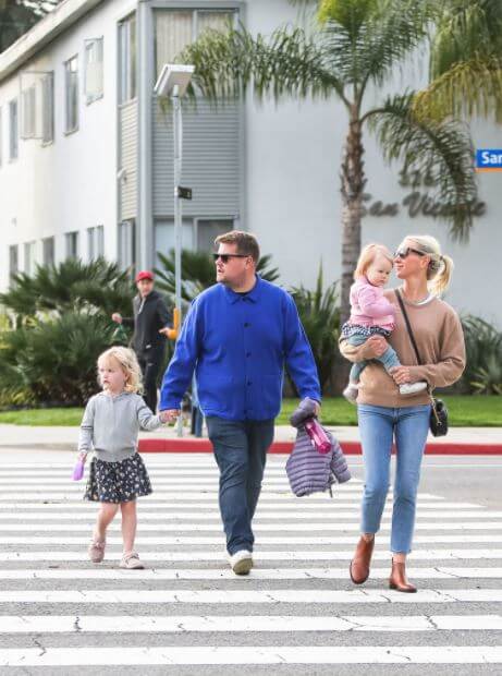 Julia Carey with her husband, James Corden and daughters.